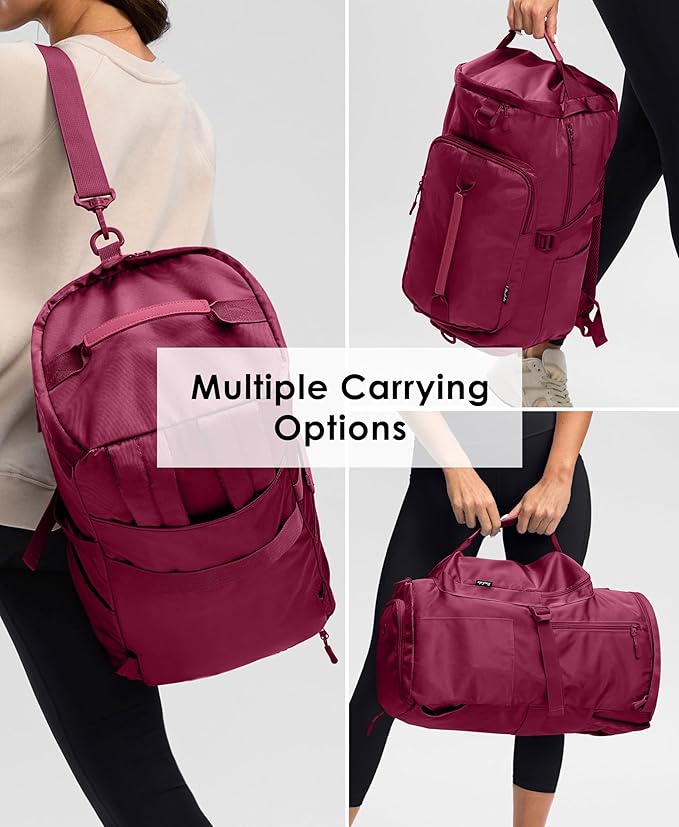 Gym Bag for Women with Shoe Compartment and Wet Pocket Convertible Gym Backpack workout Duffel Bag Multiple Pockets 30L