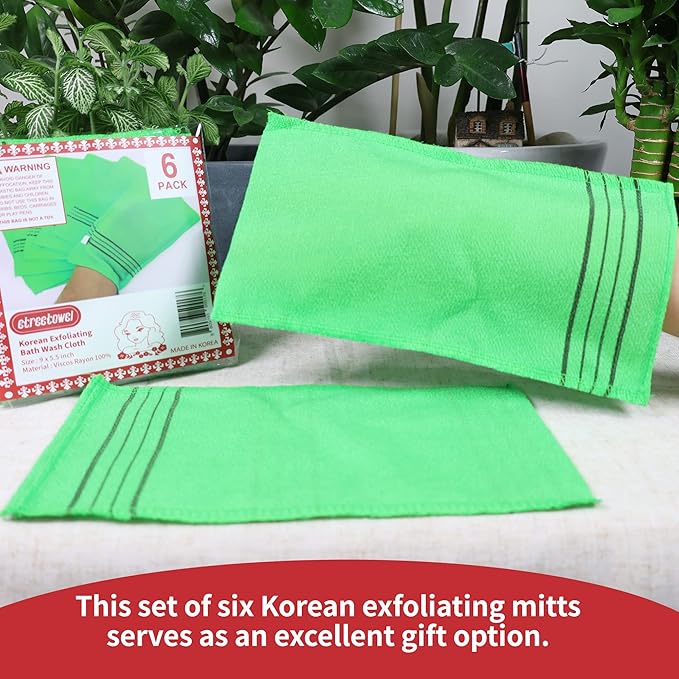 etreetowel Extra Large Size 9.9" x 5.5" (6 PCs) Korean Asian Exfoliating Bath Washcloths Mitt Scrub for Body washcloth Glove Viscose Rayon Towel for Soft Skin Korea Made