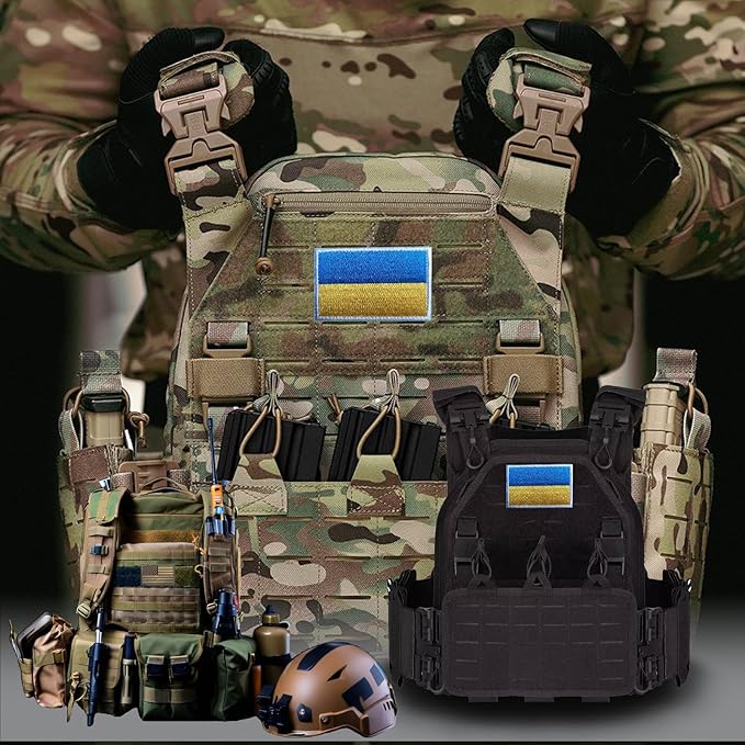 EmWoot 2PCS Ukraine Ukrainian Flag Patch Embroidered Morale Patch Hook and Loop(White Border)