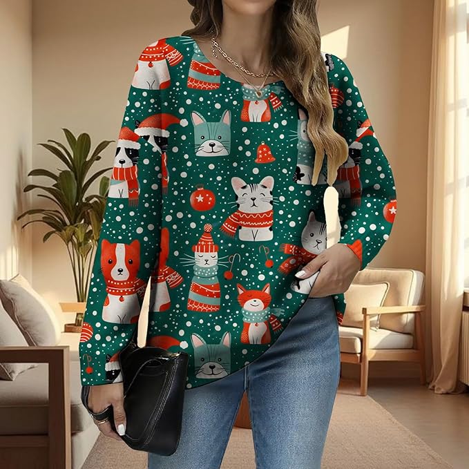 LIZALIG Women's Fall Christmas Snowman Sweater Long Sleeve Crewneck Pullover Festive Holiday Winter Outfit for Parties
