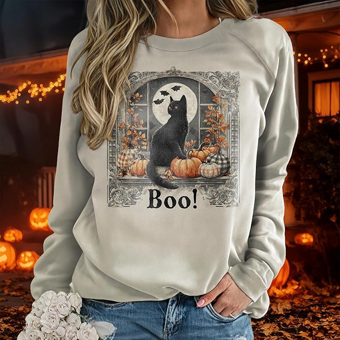 domirica Halloween Sweatshirt For Women Long Sleeve Crew Neck Sweatshirts Fall Halloween Costumes For Holiday Party 2025