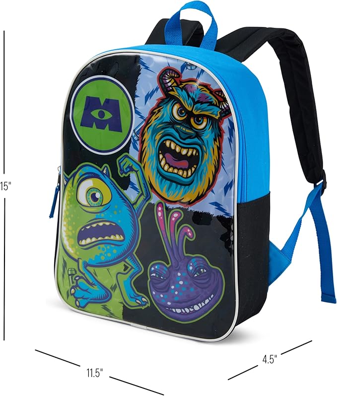 Disney Monsters Backpack for Kids - Cute & Durable Kids Backpack for Boys with Padded Straps & Zip Compartment - Ideal Toddler Bookbag for School & Travel - 15”