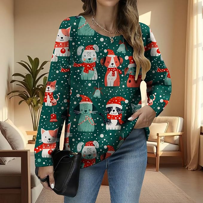 LIZALIG Women's Fall Christmas Snowman Sweater Long Sleeve Crewneck Pullover Festive Holiday Winter Outfit for Parties