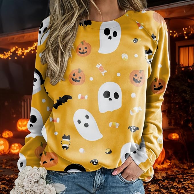 domirica Halloween Sweatshirt For Women Long Sleeve Crew Neck Sweatshirts Fall Halloween Costumes For Holiday Party 2025