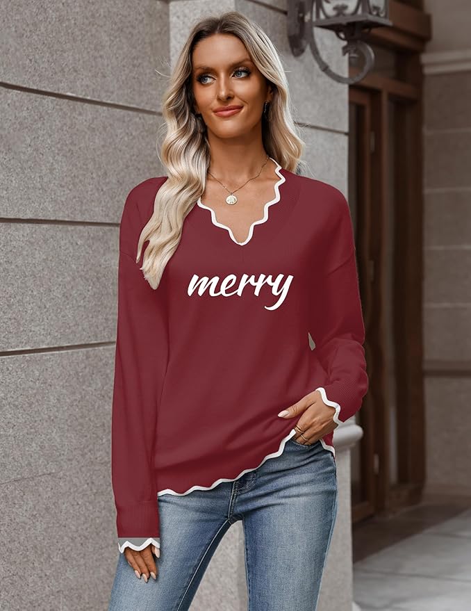 Zeagoo Women's 2026 Fall V Neck Sweater Casual Long Sleeve Lightweight Ribbed Knit Pullover Sweaters Dressy Casual Tops