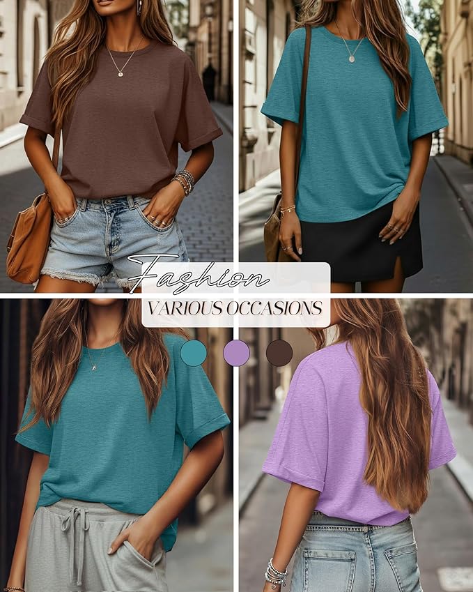 Riyiper 3 Pack Women's Oversized T-Shirt Half Sleeve Summer Tees Casual Loose Fit Crew Neck Basic Tops