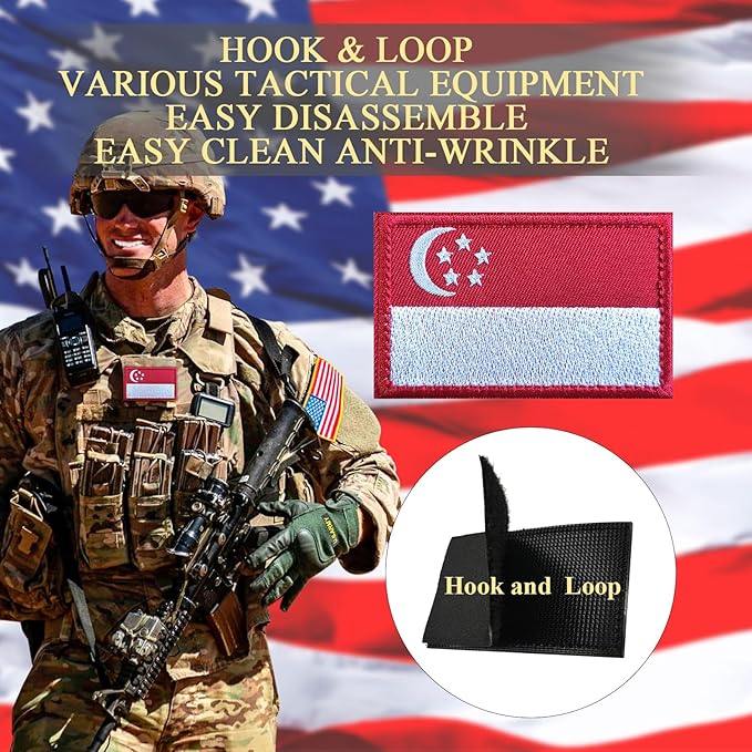EmWoot 2PCS Singapore Flag Patch Embroidered Morale Patch Military Tactical Patches Hook and Loop