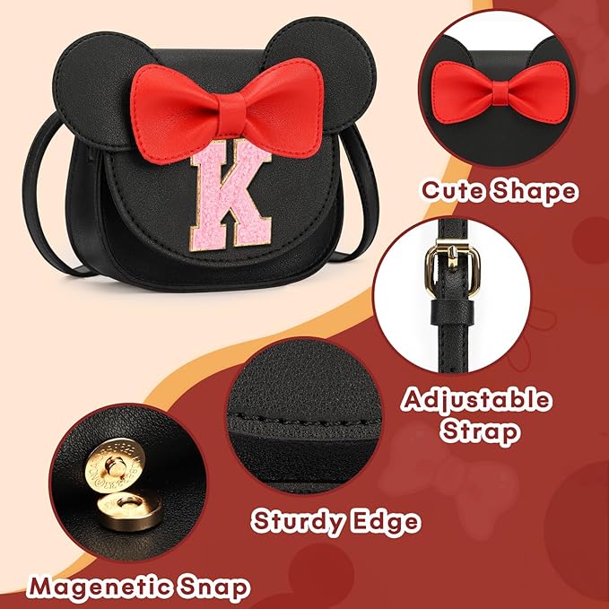 mibasies Toddler Purse Girl Gifts: Girls Birthday Gifts for 3-8 - Toys for Ages 2-4 Girls Mouse Ears Purse, Black, Letter K