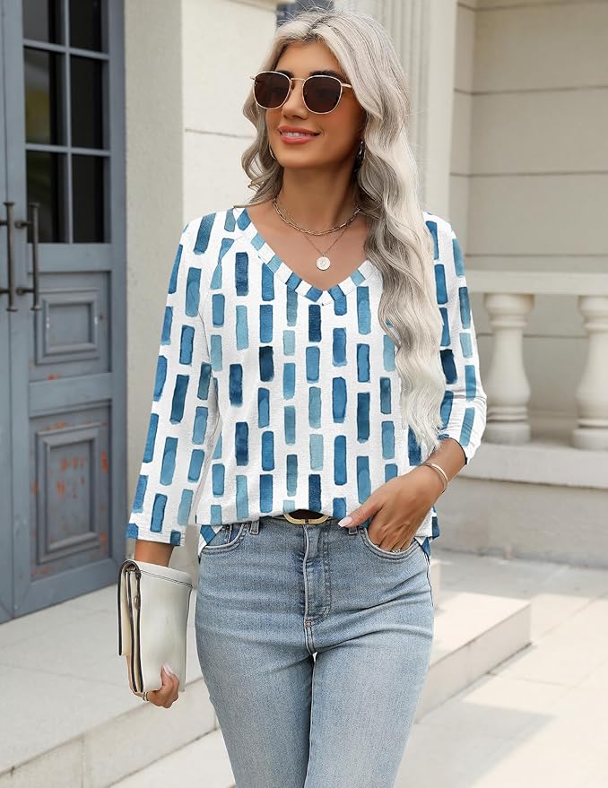 Zeagoo 3/4 Length Sleeve Womens Tops Casual V Neck Shirts Soft Basic Tees Business Work Blouses