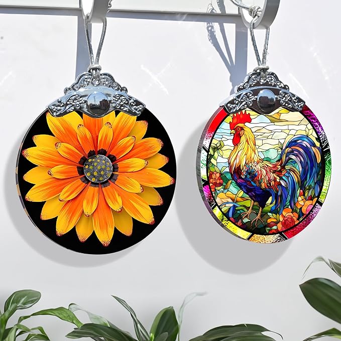 Jocidea Glass Chicken Christmas Ornament, Semi Transparent Stained Glass Ornament, Colorful Festive Decor for Holidays and Gifts