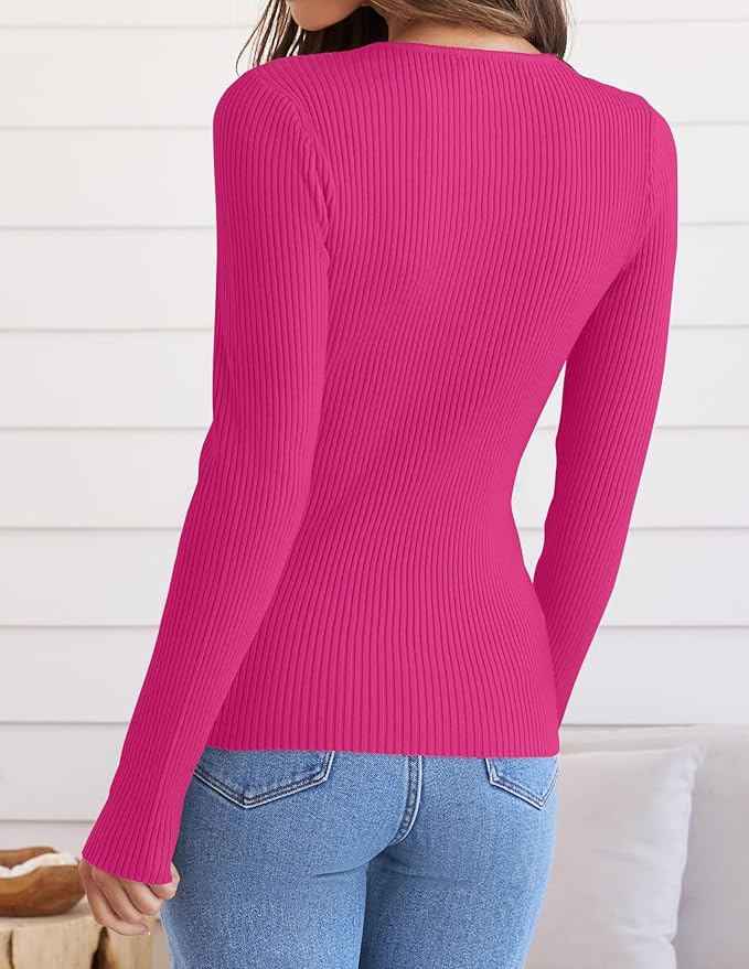 ZESICA Women's Long Sleeve Crewneck Shirts 2026 Fall Ribbed Knit Sweater Slim Fitted Casual Basic Tee Tops