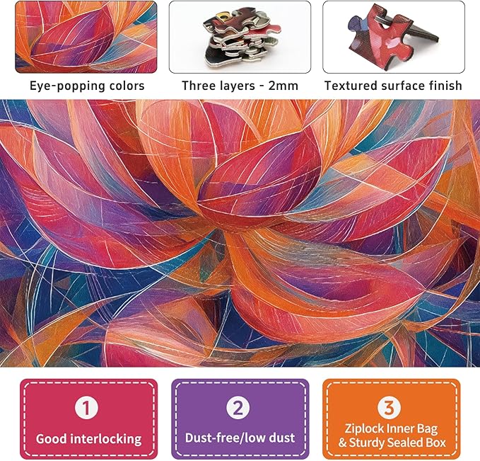 Naturelish 1000 Piece Jigsaw Puzzle for Adults, Abstract Lotus Flower Artwork with Matte Finish, Color-Coded Back for Easy Sorting, Vibrant Art Puzzle for Adults, 19.25 x 26.65 in