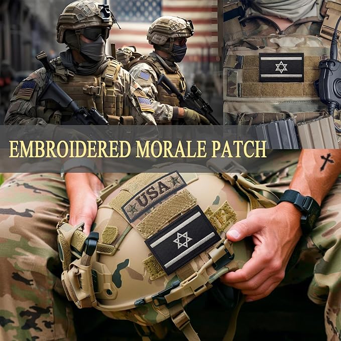 EmWoot 2PCS Israel Flag Patch Embroidered Morale Patch Military Tactical Patches Hook and Loop(Black White)