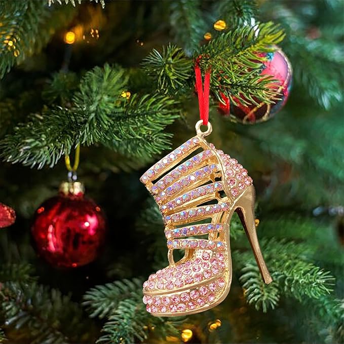 Ushinemi High Heel Shoe Ornaments for Christmas Tree, 2024 Hanging Ornament for Tree Decor, Sparkles Keepsake Gifts for Mom, Grandma, Women, Girls, Sisters