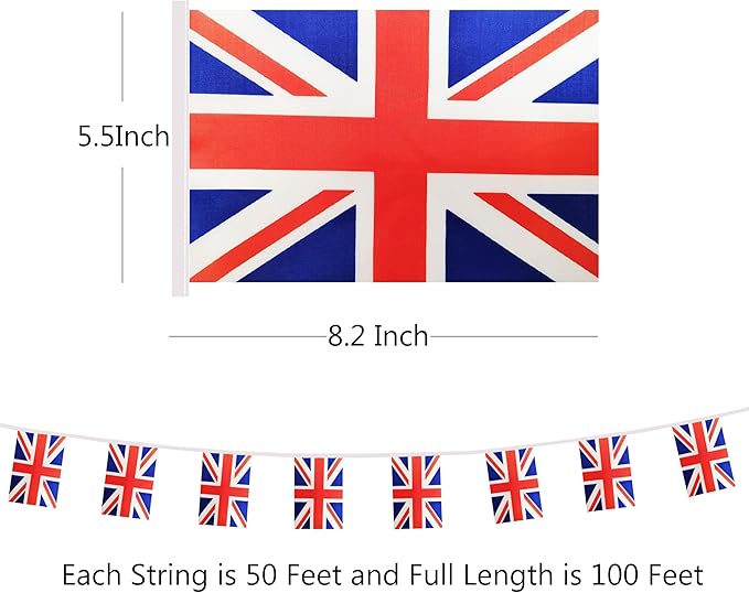 Yamiuo 100 Feet Britain String Flag, 76 Pcs UK Banner Flag, Small Mini World Banner Flags for Sports Events, Bars Decorations, School Festivals, Party Decorations, Celebrations (UK)