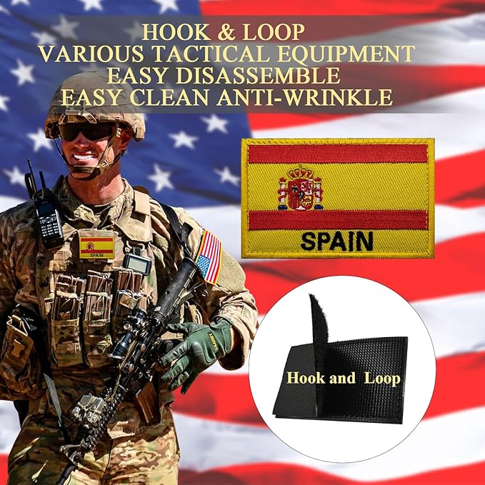 EmWoot 2PCS Spain Flag Patch Embroidered Morale Patch Military Tactical Patches Hook and Loop(02)