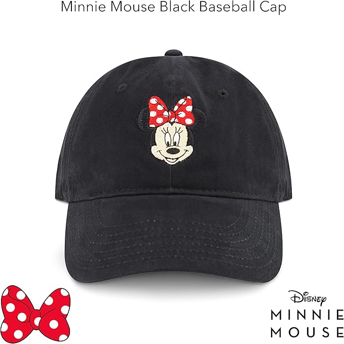 Disney Minnie Mouse Dad Hat, Cotton Adjustable Baseball Cap with Curved Brim
