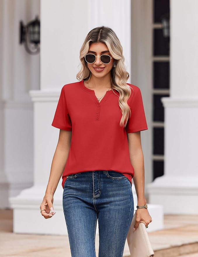 Zeagoo Womens Summer Tops V Neck Short Sleeve Shirts Dressy Casual Blouse Spring Vacation Tshirts Clothes