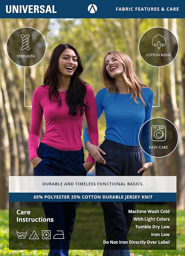 Adar Underscrubs for Women 3 Pack - Long Sleeve Underscrub Comfort Tee