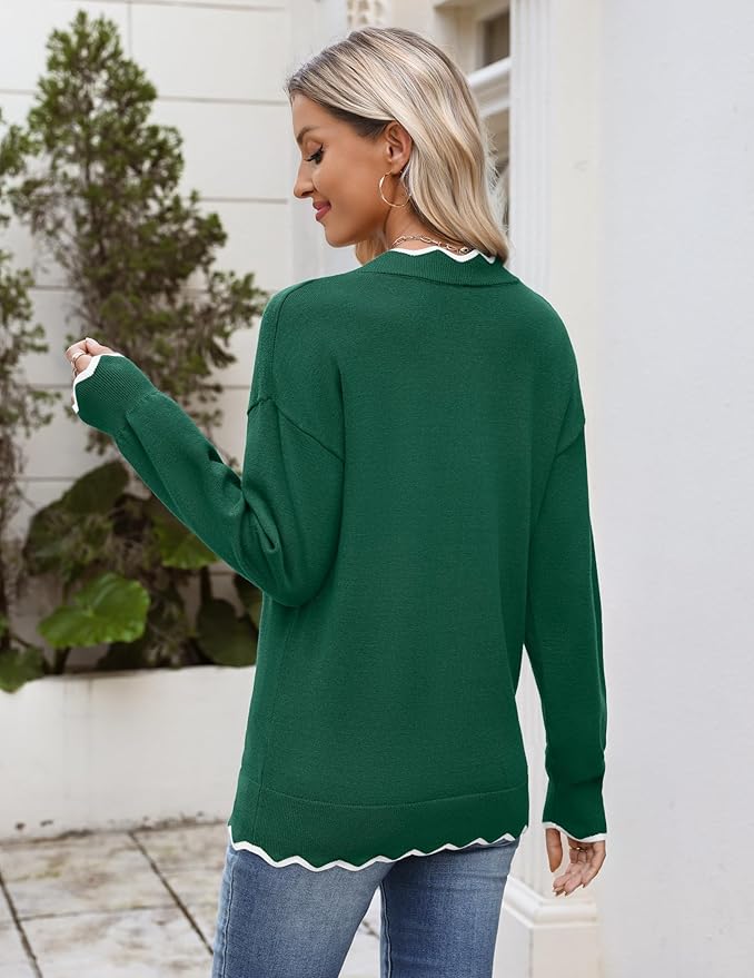 Zeagoo Women's 2026 Fall V Neck Sweater Casual Long Sleeve Lightweight Ribbed Knit Pullover Sweaters Dressy Casual Tops