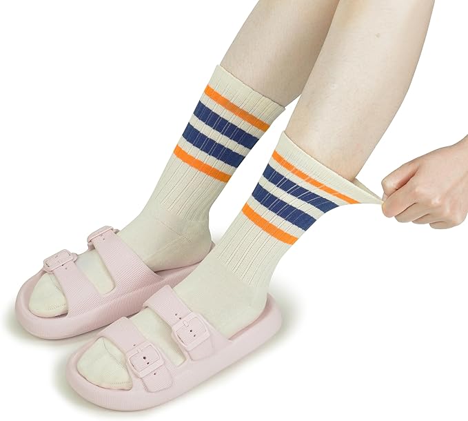 BomKinta Striped Crew Socks Women - Retro Novelty Socks - Stretchy Casual Athletic Cotton Sock Size 5-11