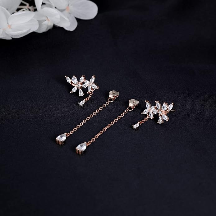 SLUYNZ 925 Sterling Silver CZ Flowers Wrap Dangle Chain Earrings - Elegant Bridal Wedding Engagement Drop Earrings