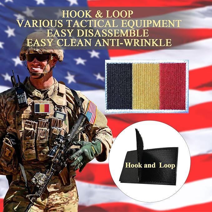 EmWoot 2PCS Belgium Flag Patch Embroidered Morale Patch Military Tactical Patches Hook and Loop