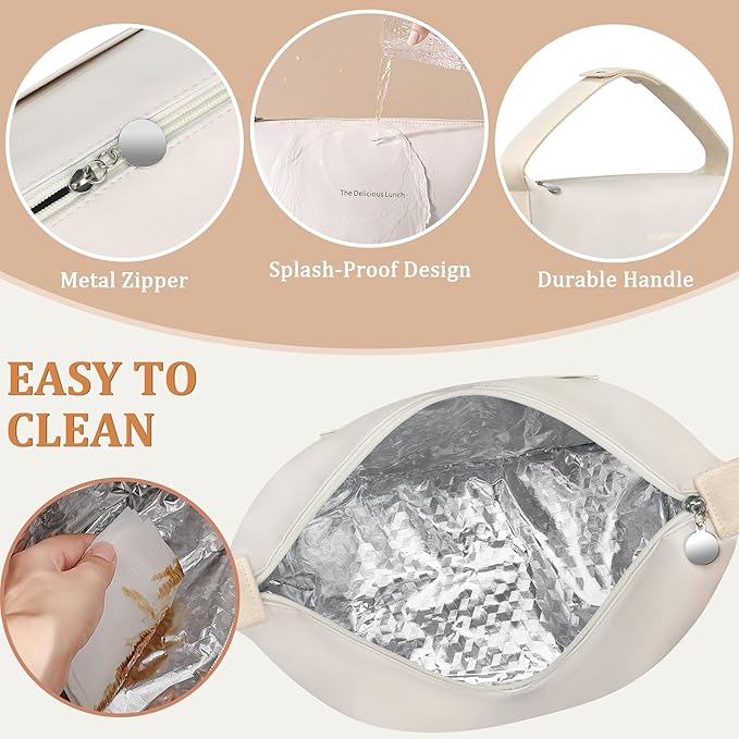 Lunch Bag Set For Women Insulated Leather Woman Lunch Bag With 2 Lunch Box Containers Spoon and Ice Pack Leakproof Reusable High Capacity Lunch Tote Bags for Work, Travel, Outdoor