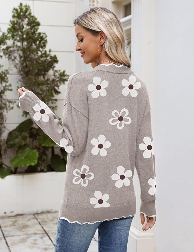 Zeagoo Women's 2026 Fall V Neck Sweater Casual Long Sleeve Lightweight Ribbed Knit Pullover Sweaters Dressy Casual Tops