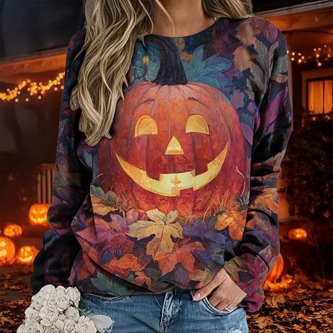 domirica Halloween Sweatshirt For Women Long Sleeve Crew Neck Sweatshirts Fall Halloween Costumes For Holiday Party 2025