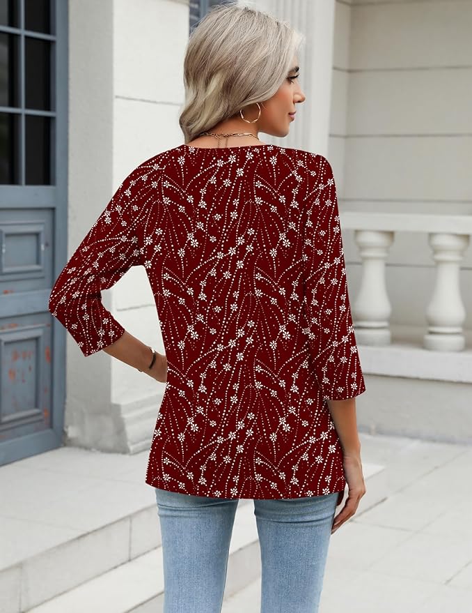 Zeagoo 3/4 Length Sleeve Womens Tops Casual V Neck Shirts Soft Basic Tees Business Work Blouses