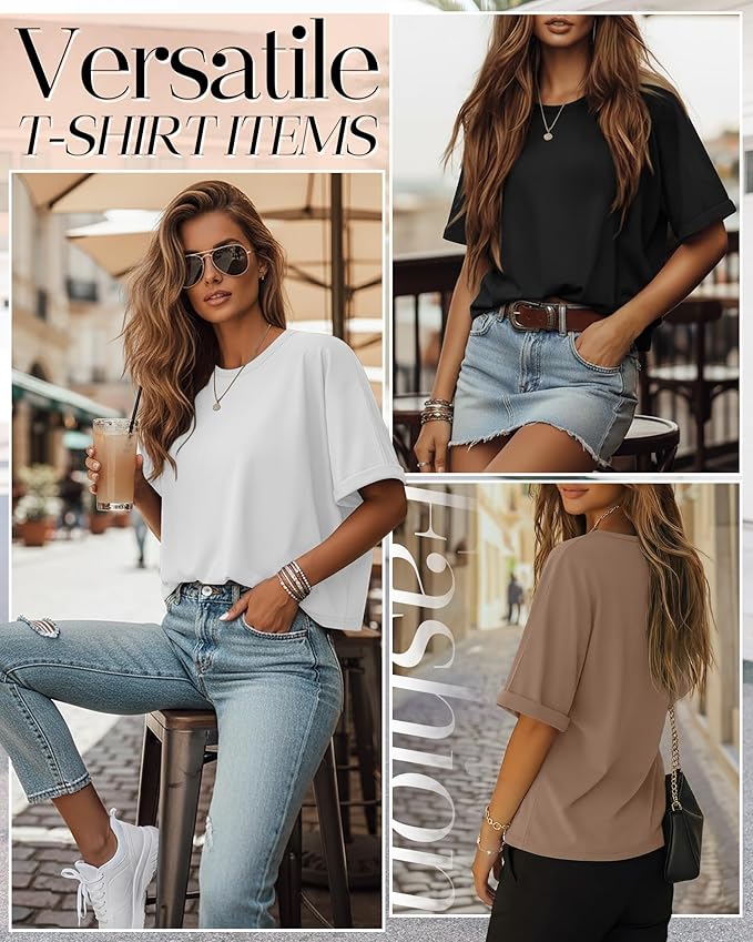 Riyiper 3 Pack Women's Oversized T-Shirt Half Sleeve Summer Tees Casual Loose Fit Crew Neck Basic Tops