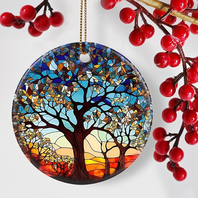 Jocidea Tree of Life Ornament, 2.8" Ceramic Christmas Keepsake Ornaments, Holiday Decor Gifts