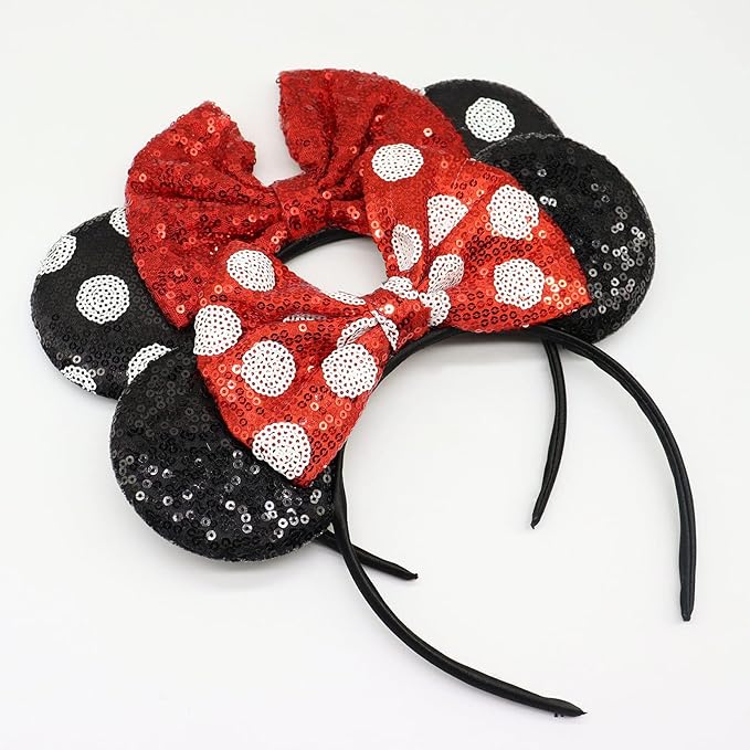 LIHELEI Minnie Ear Mouse Ears Headband with Sequin Bows, Mouse ears Headbands for Women Halloween Costume, Headwear Hair Accessories