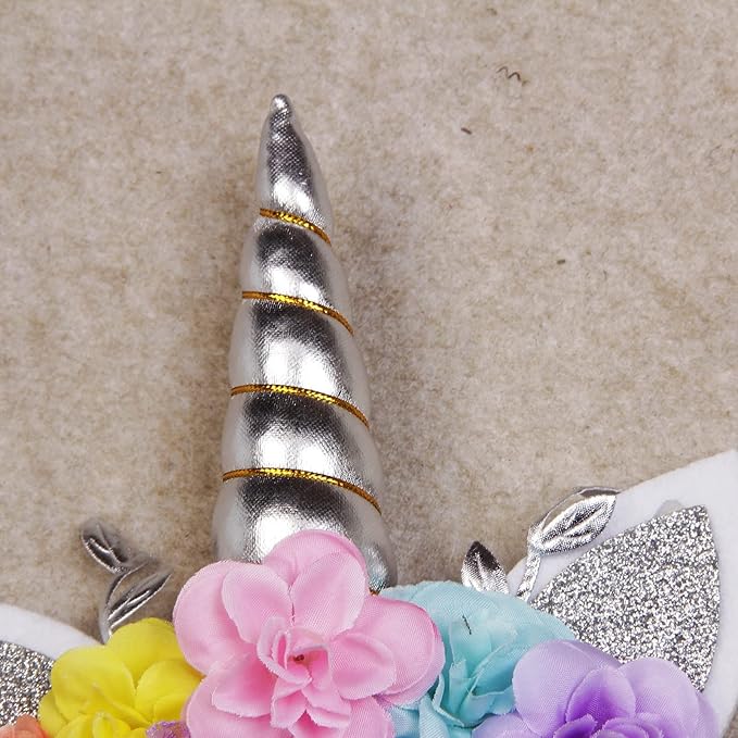 Nishine Unicorn Horn Floral Headband Glitter Ears Pony Head Bands Tiara for Girls Party Birthday Cosplay