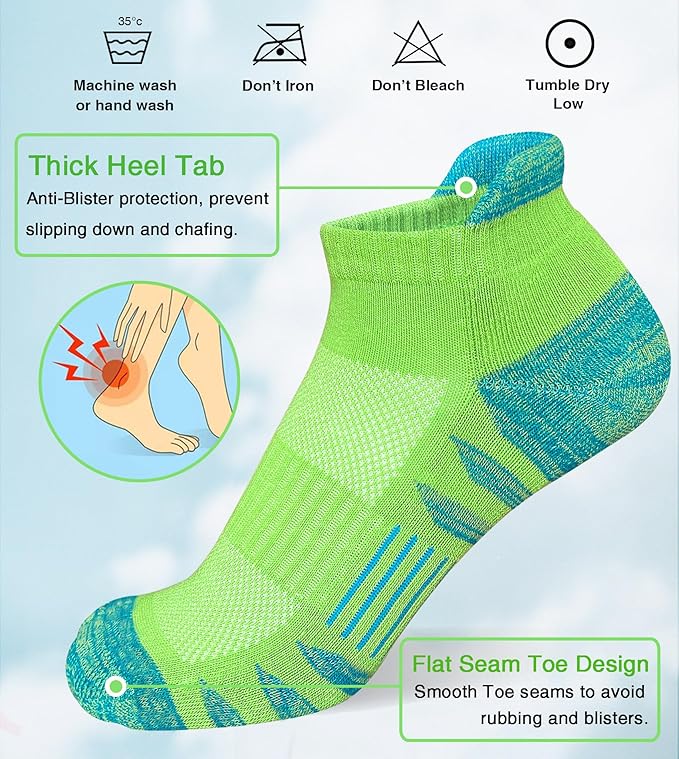 Heyoboy Womens Ankle Anti-blister Thick Cushioned Wicking Odor Resist Athletic Running Socks 5 Pairs