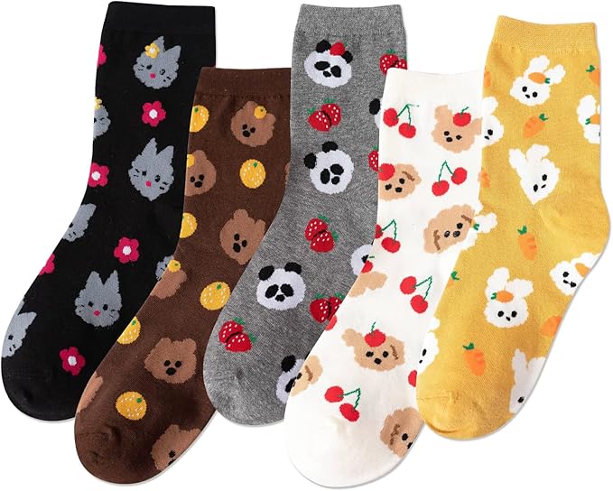 IIG 3-6 Pairs Womens Cute Animal Patterned Funny Novelty Cotton Crew Socks