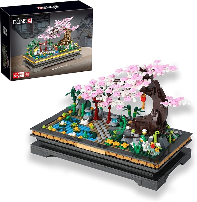 Acyland Bonsai Tree Building Sets，Japanese Style Cherry Blossom Tree Mini Building Blocks(1101PCS), Including Garden, Plants，Animal，Pond，Meaningful Gift for 6 7 8 9 10+ Kids and Adults…