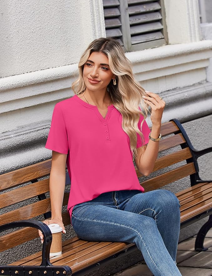 Zeagoo Womens Summer Tops V Neck Short Sleeve Shirts Dressy Casual Blouse Spring Vacation Tshirts Clothes