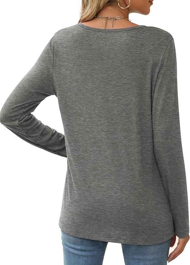 XIEERDUO Long Sleeve Shirts for Women Casual Crew Neck Basic Fall Tops Loose Fit Comfy