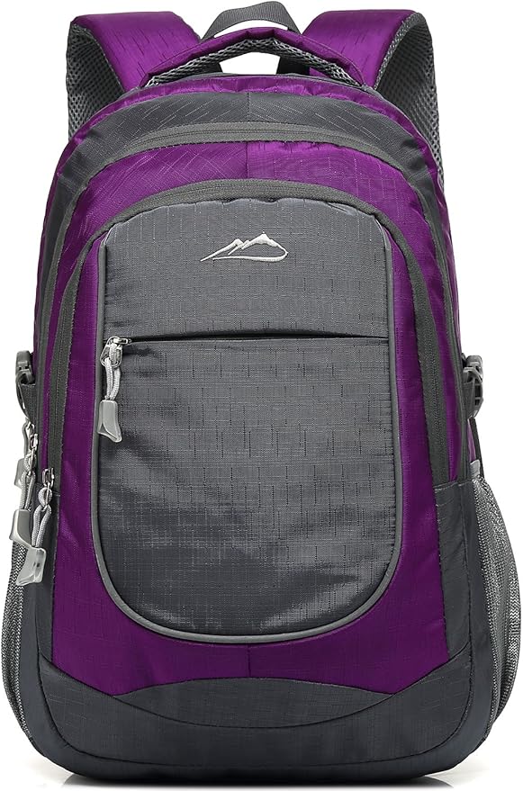 ProEtrade Backpack Bookbag for College Sturdy Travel Business Hiking Fit Laptop Up to 15.6 Inch Multi Compartment Gifts for Men Women Night Light Reflective (Purple A)