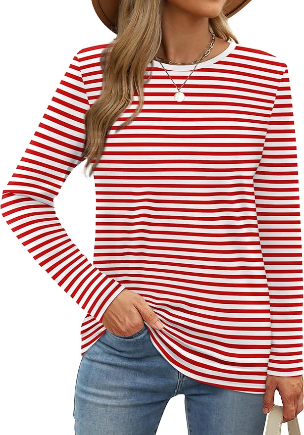 XIEERDUO Long Sleeve Shirts for Women Casual Crew Neck Basic Fall Tops Loose Fit Comfy
