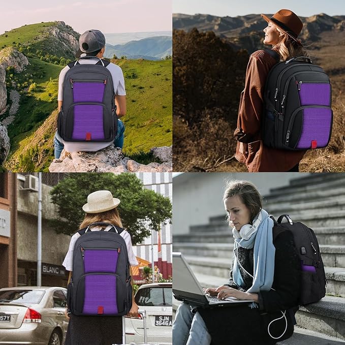 ANTERK Travel Backpack, 18.4 Inch Laptop Backpacks for Men Women with USB Port, 55L Anti Theft Water Resistant College Bussiness TSA Airline Approved Work Computer Backpack, Purple