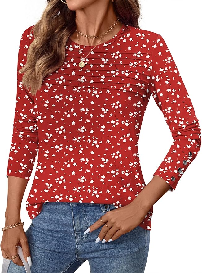 Blouses for Women Dressy Casual Long Sleeve Fall Fashion Tops Trendy Outfits for Work Office Shirts Thicker Clothes