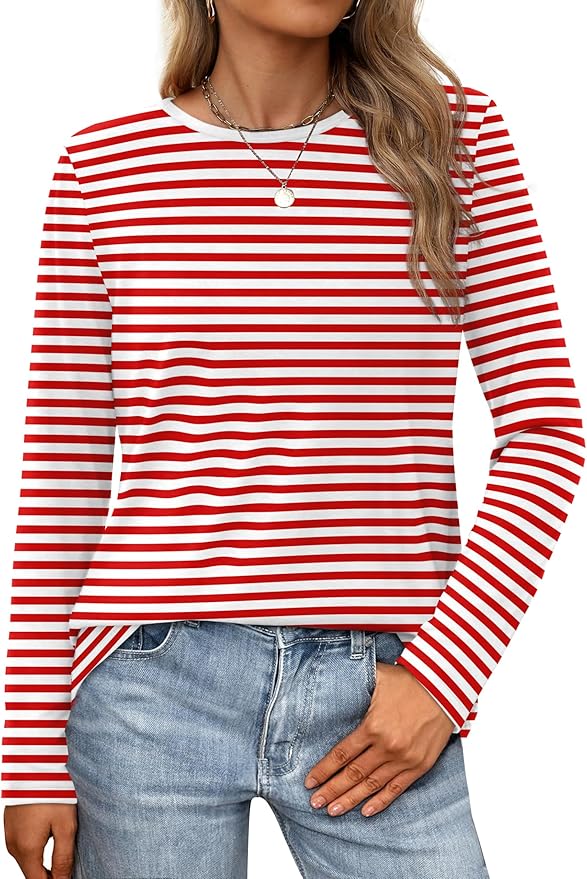 XIEERDUO Long Sleeve Shirts for Women Casual Crew Neck Basic Fall Tops Loose Fit Comfy