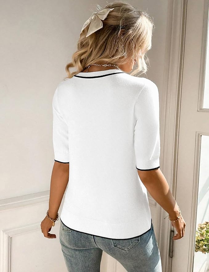 Zeagoo Women Short Sleeve Sweater Summer Crew Neck Dressy Casual Soft Knit Pullover Tops Trendy