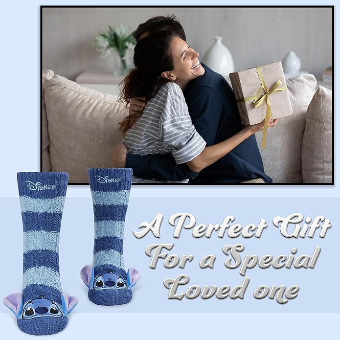 Disney Socks for Women Teens, US Size 4-9, Non Slip & Fluffy Fleece Slipper Socks, Soft, Warm, Breathable, Gifts for Her