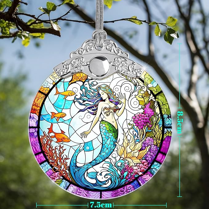Jocidea Mermaid Stained Glass Ornament - Christmas Tree Decor, Mermaid Gifts & Holiday Xmas Gifts Ideas