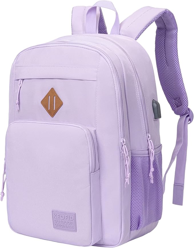KEOFID Classic Travel backpack for Men and Women, Anti Theft Laptop Backpack with USB Charging Port for Work, Large Bag for College, Water Resistent(Purple)