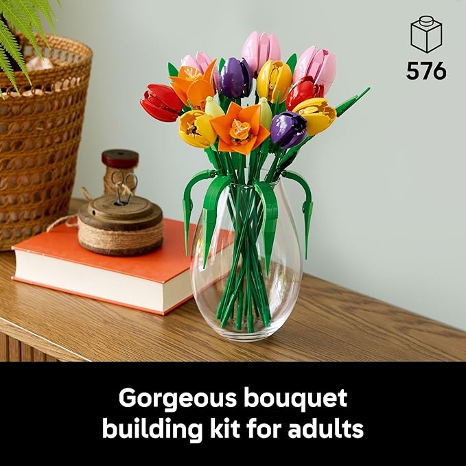 LEGO Botanicals Tulip Bouquet Building Set for Adults - DIY Bedroom, Book Shelf & Office Decor for Women & Men, Ages 18+ - Gift for Valentines Day - Artificial Flowers Crafting Kit - 11501